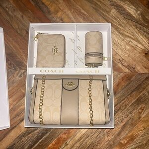 Coach Beige and Gold Signature Shoulder Bag Set